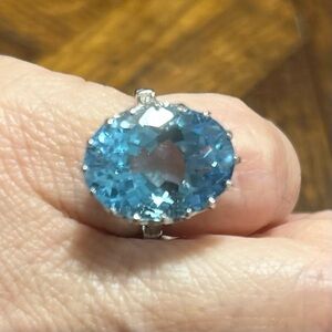 NWT Extra Large Oval Sky Blue Topaz Ring Size 7
